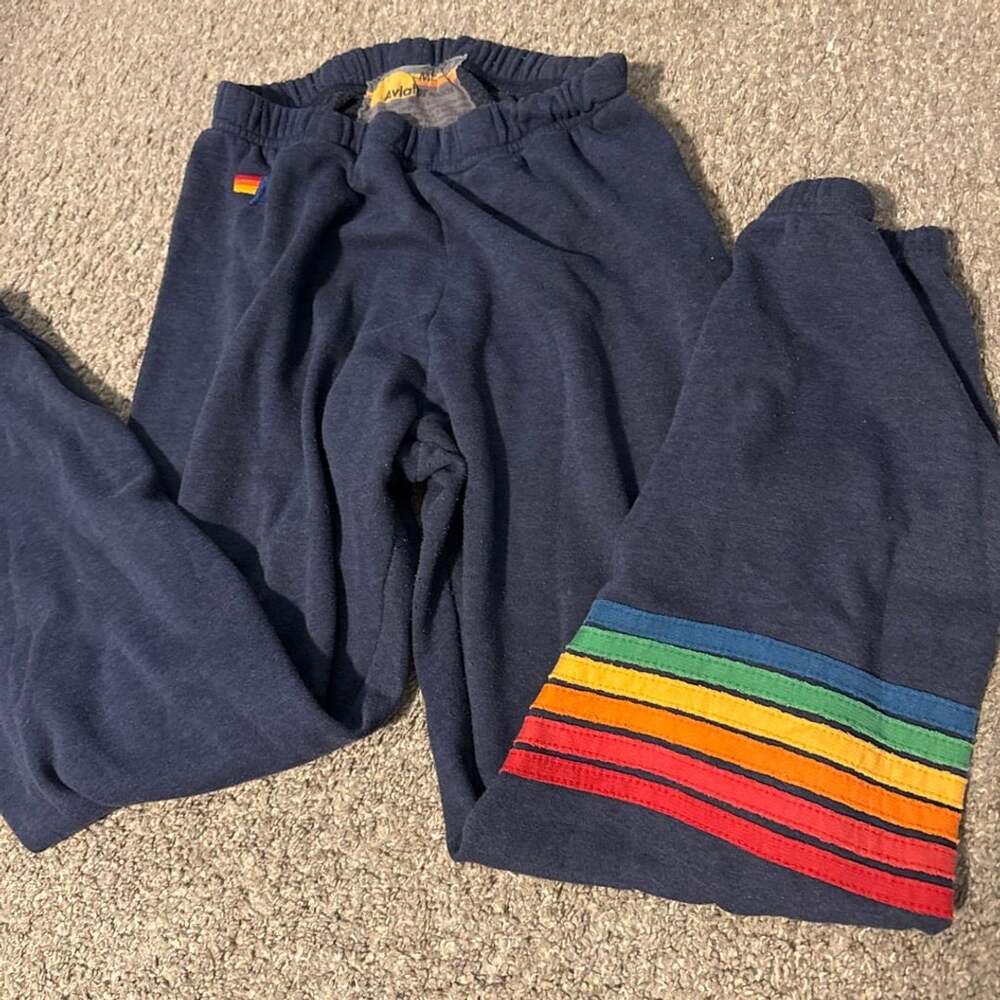 Aviator Nation Rainbow Stripe Joggers Size M Navy